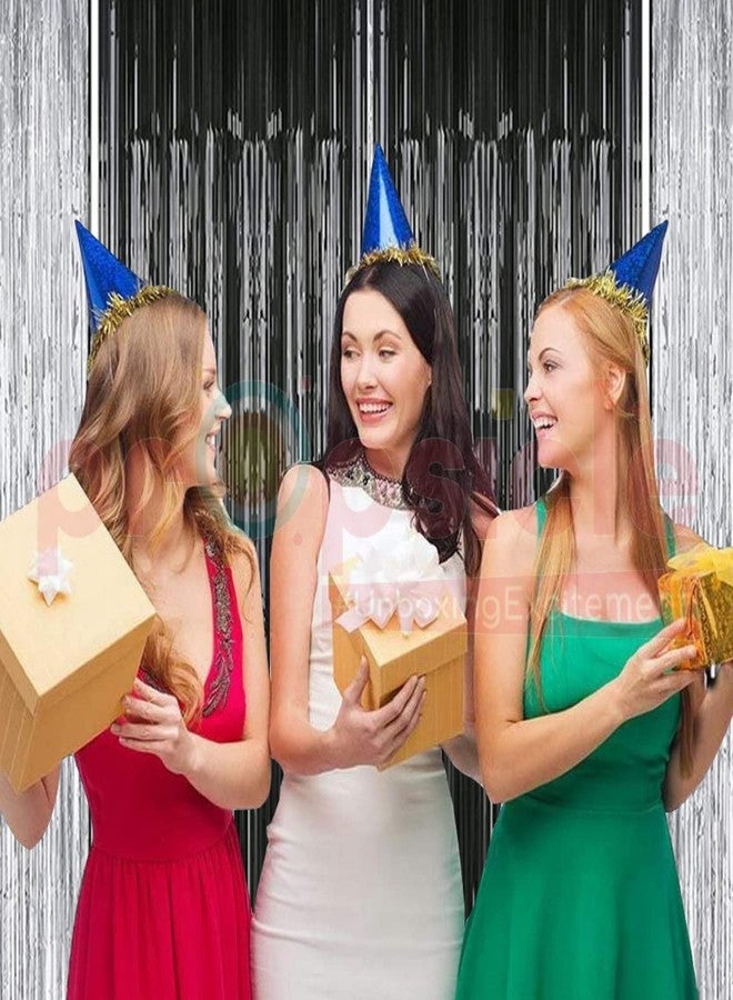 بروبسيكل خلفية بروبسيكل فضية وسوداء لامعة معدنية، مقاس 3 أقدام × 6 أقدام، مزينة بشراشيب لامعة وستائر شبه شفافة، مثالية لتزيين حفلات الذكرى السنوية، وأعياد الميلاد، وحفلات توديع العزوبية، وحفلات العريس - عبوة من 4 قطع - Image 4